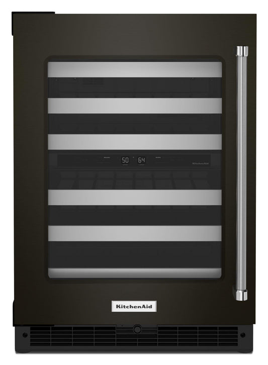 Kitchenaid KUWL314KBS 24" Undercounter Wine Cellar With Glass Door And Metal-Front Racks - Black Shell