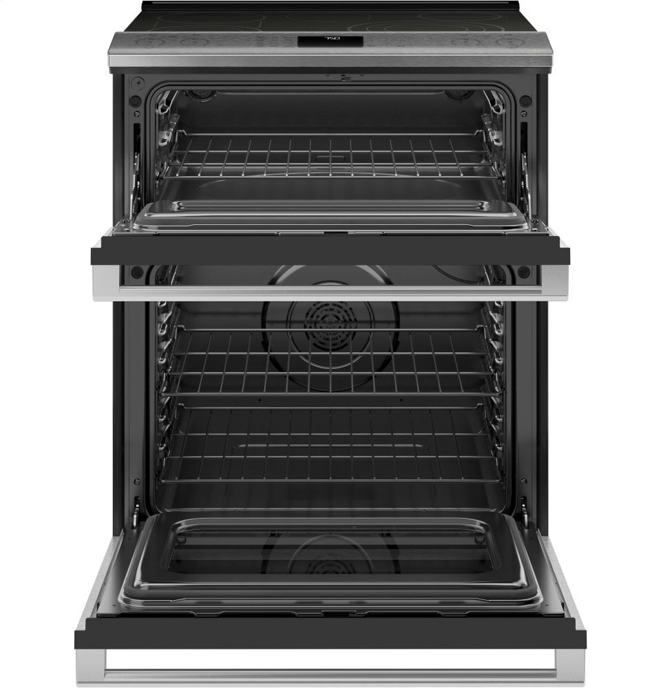 Cafe CES750M2NS5 Café 30" Smart Slide-In, Front-Control, Radiant And Convection Double-Oven Range In Black