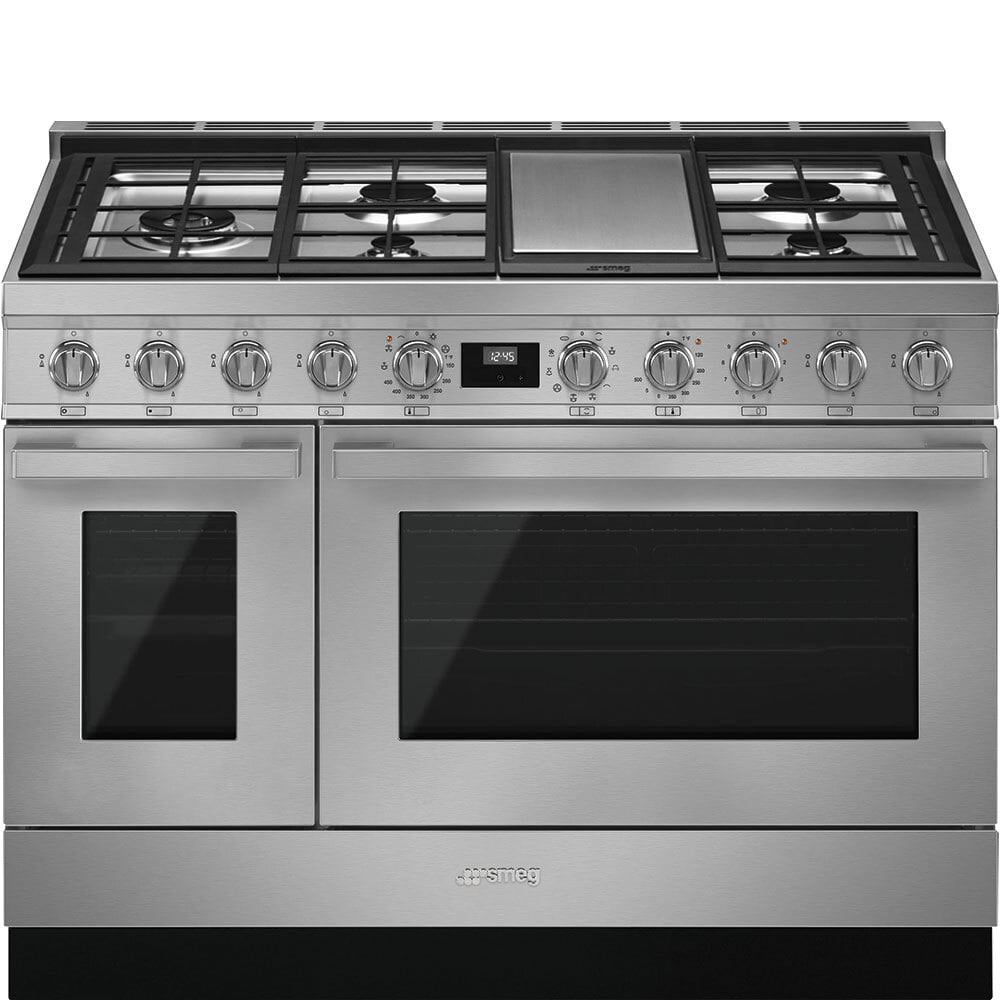 Smeg CPF48UGMX Portofino Pro-Style Dual Fuel Range, Gray, 48" X 25"