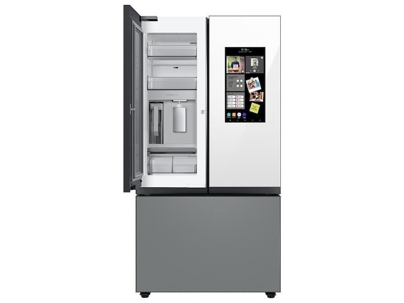 Samsung RF24BB69006M Bespoke 3-Door French Door Refrigerator (24 Cu. Ft.) - With Top Left And Family Hub™ Panel In White Glass - And Matte Grey Glass Bottom Door Panel