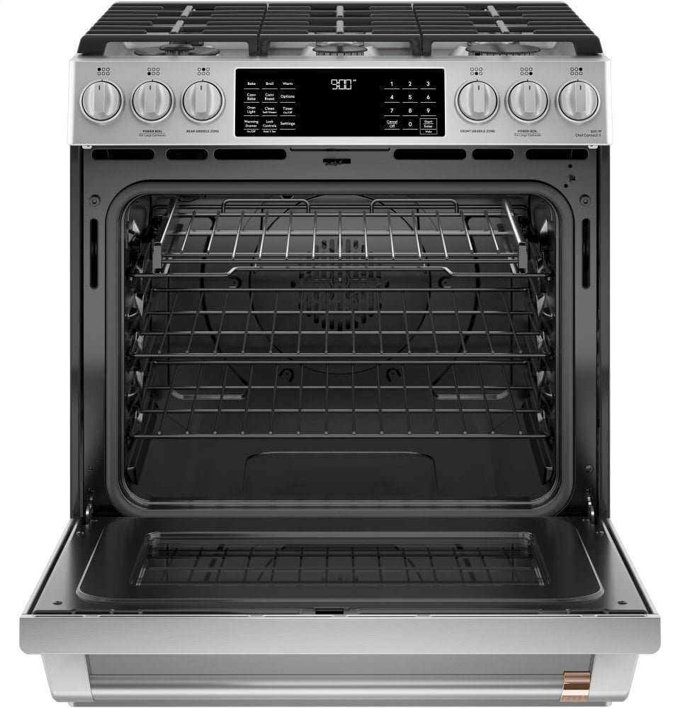 Cafe C2S900P2MS1 Café 30" Smart Slide-In, Front-Control, Dual-Fuel Range With Warming Drawer