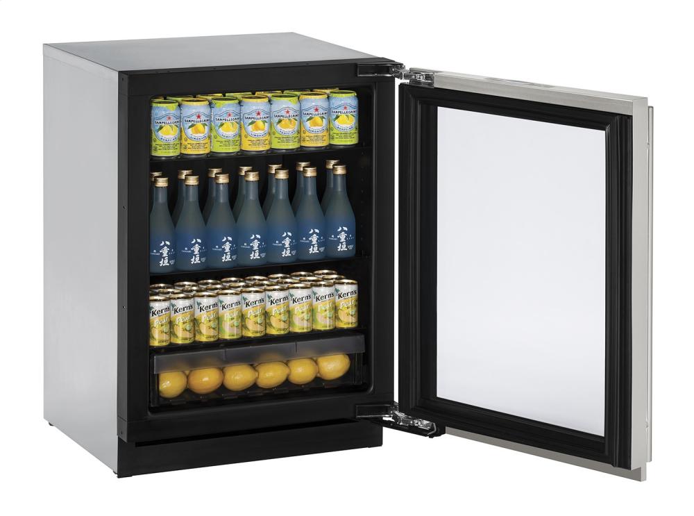 U-Line U3024RGLS01A 24" Glass Door Refrigerator Stainless Frame Left-Hand Hinge