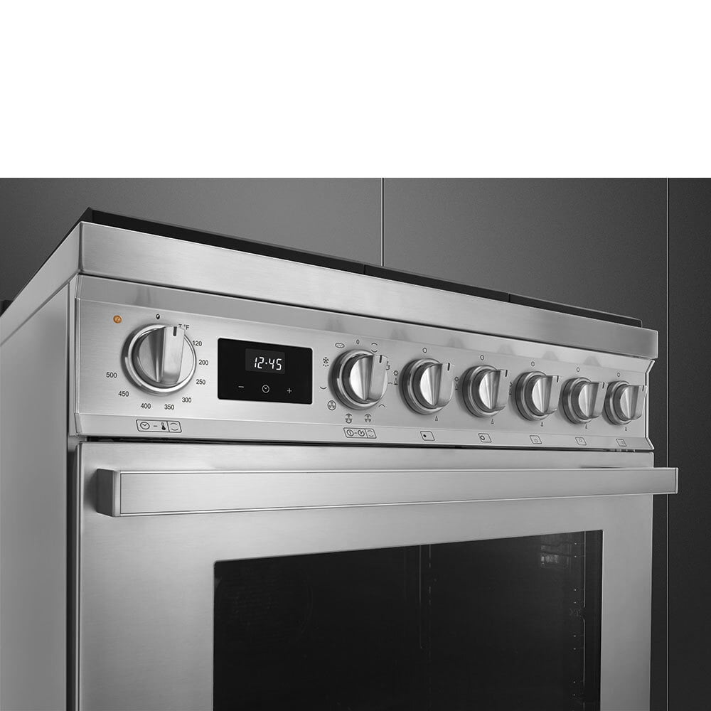 Smeg CPF30UGMX Portofino Pro-Style Dual Fuel Range, Gray, 30" X 25"