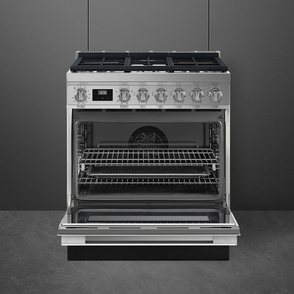 Smeg CPF30UGMX Portofino Pro-Style Dual Fuel Range, Gray, 30" X 25"