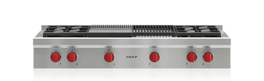Wolf SRT484CG 48" Sealed Burner Rangetop - 4 Burners, Infrared Charbroiler And Infrared Griddle