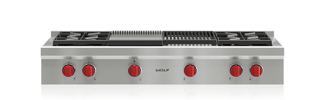 Wolf SRT484CGLP 48" Sealed Burner Rangetop - 4 Burners, Infrared Charbroiler And Infrared Griddle