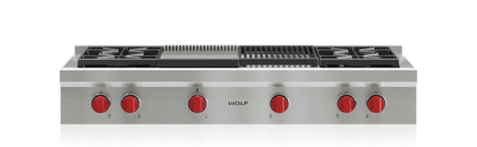 Wolf SRT484CGLP 48" Sealed Burner Rangetop - 4 Burners, Infrared Charbroiler And Infrared Griddle