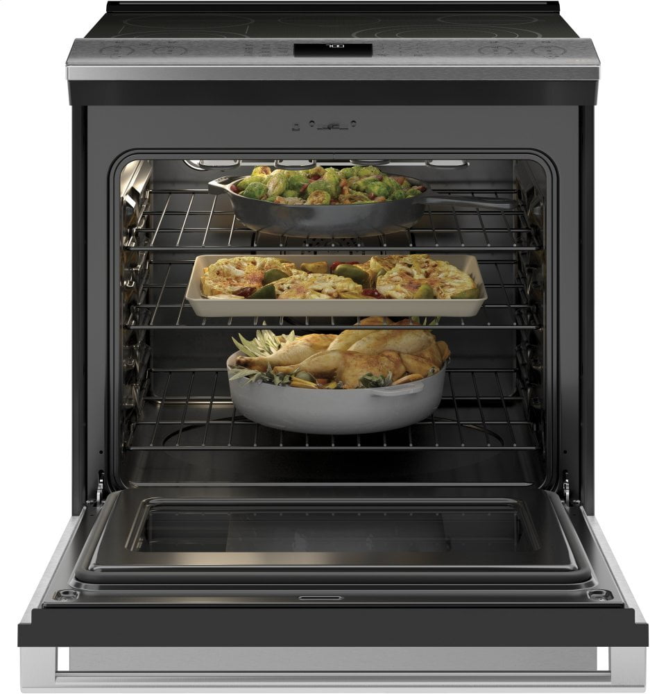 Cafe CES700M2NS5 Café 30" Smart Slide-In, Front-Control, Radiant And Convection Range In Platinum Glass