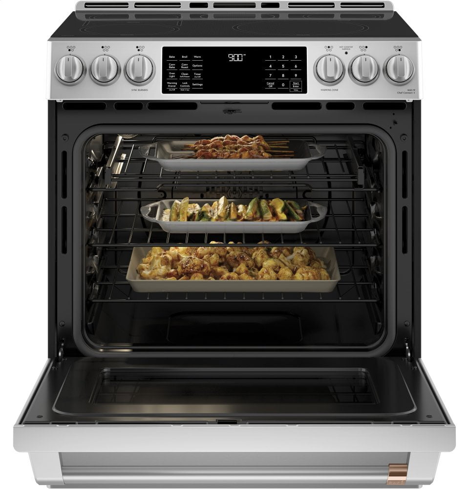 Cafe CHS900P2MS1 Café 30" Smart Slide-In, Front-Control, Induction And Convection Range With Warming Drawer