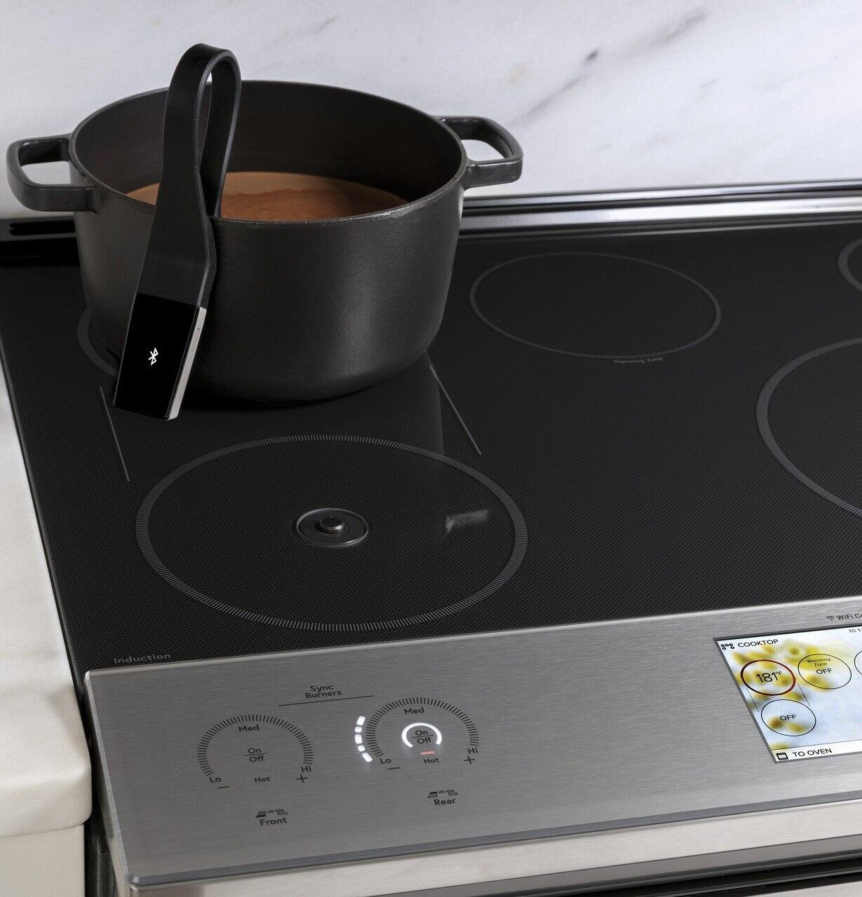 Cafe CHS90XM2NS5 Café 30" Smart Slide-In, Front-Control, Induction And Convection Range With In-Oven Camera In Platinum Glass