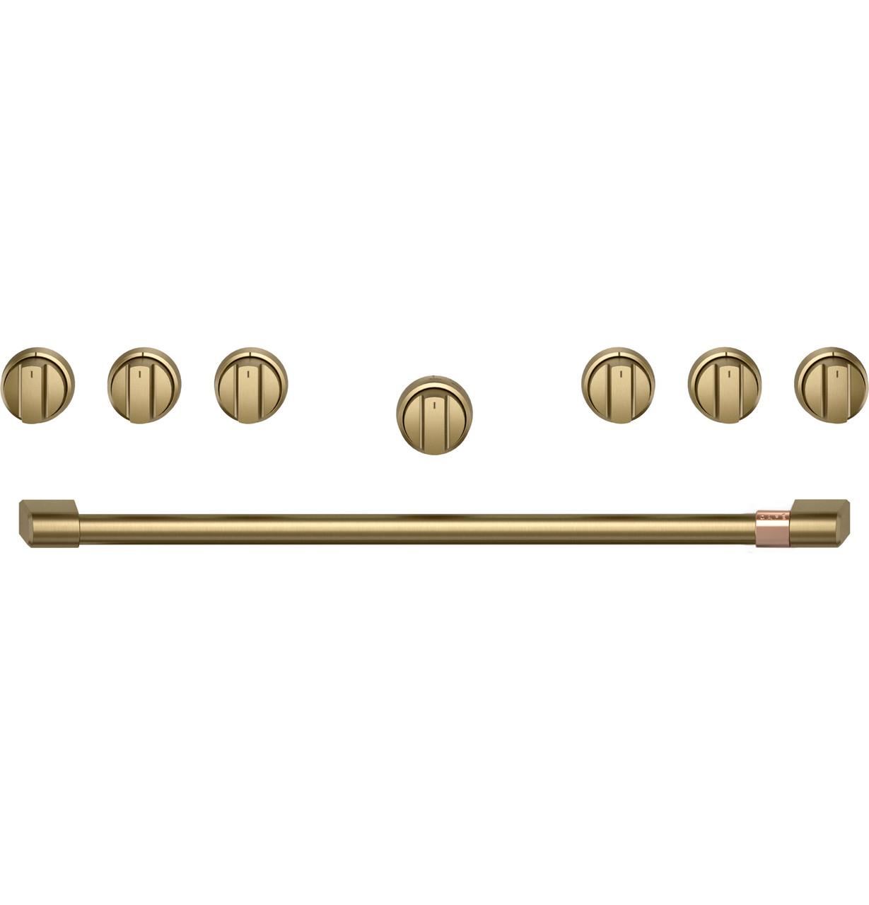 Cafe CXPR6HKPTCG Café&#8482; 36" Brushed Brass Handle & Knob Set For Pro Range And Rangetop