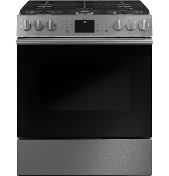 Cafe CGS700M2NS5 Café 30" Smart Slide-In, Front-Control, Gas Range With Convection Oven In Platinum Glass