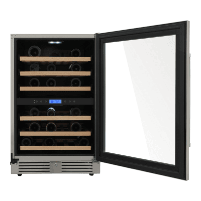 Thor Kitchen TWC2401DO Thor Kitchen 24In. 46-Bottles Indoor/Outdoor Independent Dual Zone Wine Cooler In 304 Stainless Steel With Full Extension Smooth-Glide Wine Racks And Electronic Touch Control