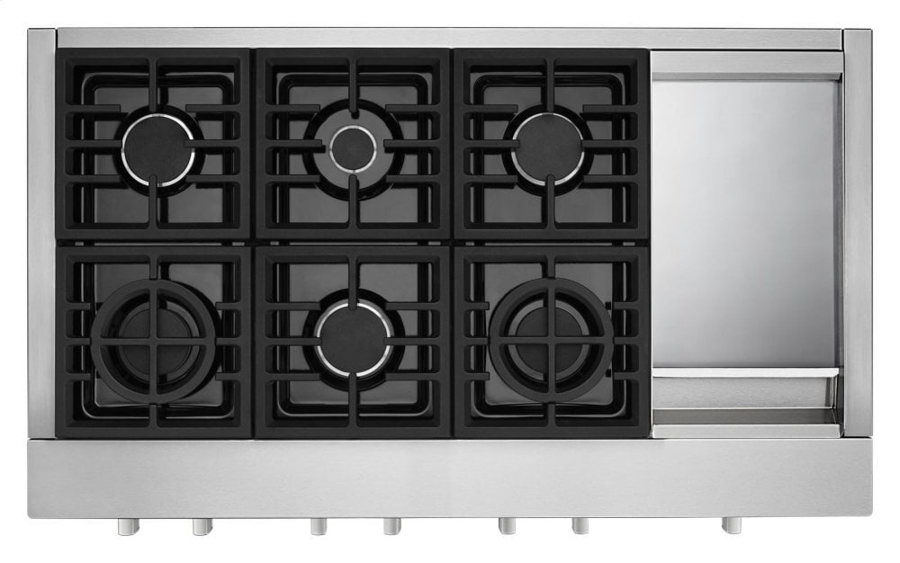 Kitchenaid KCGC558JSS Kitchenaid® 48'' 6-Burner Commercial-Style Gas Rangetop With Griddle - Stainless Steel