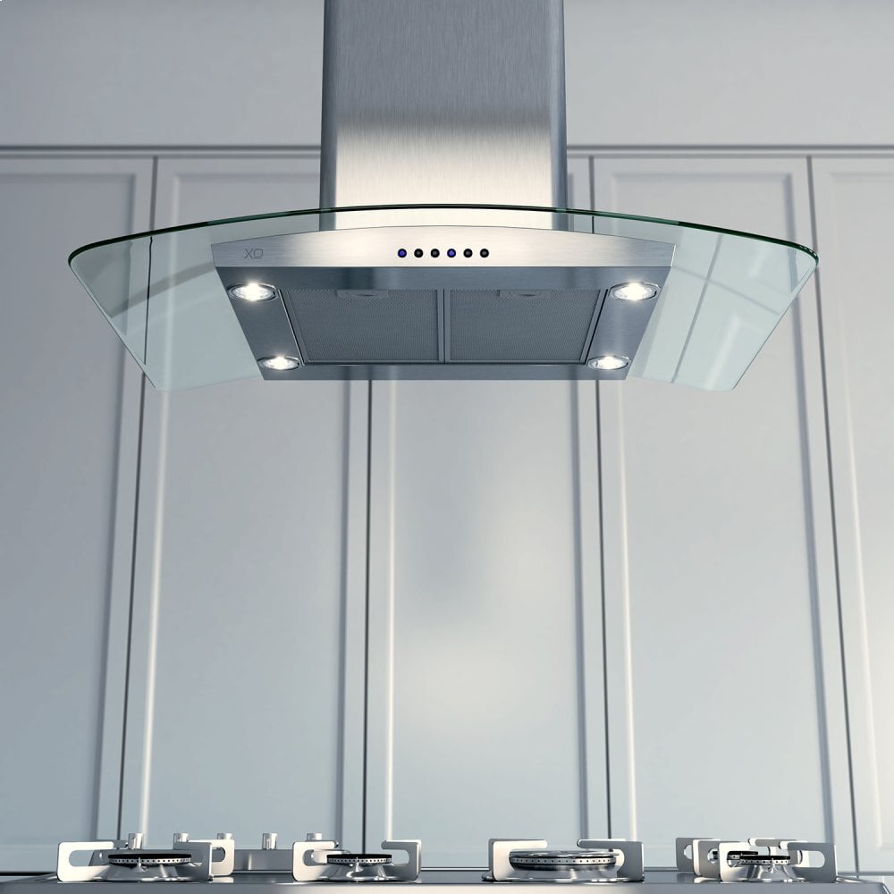 Xo Appliance XOMI42G 600 Cfm 42" Arching Glass And Stainless Italian Made Island Hood