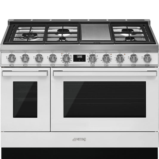 Smeg CPF48UGMWH Portofino Pro-Style Dual Fuel Range, White, 48" X 25"
