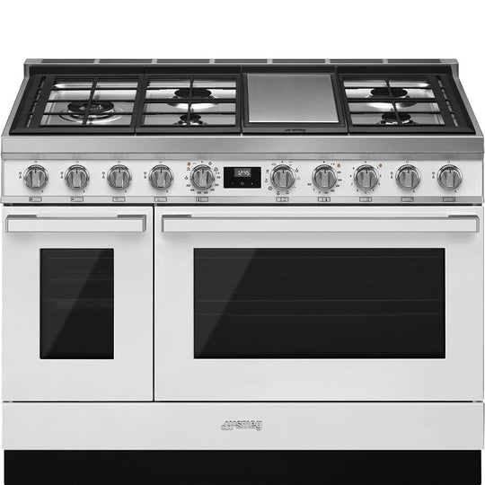 Smeg CPF48UGMWH Portofino Pro-Style Dual Fuel Range, White, 48" X 25"