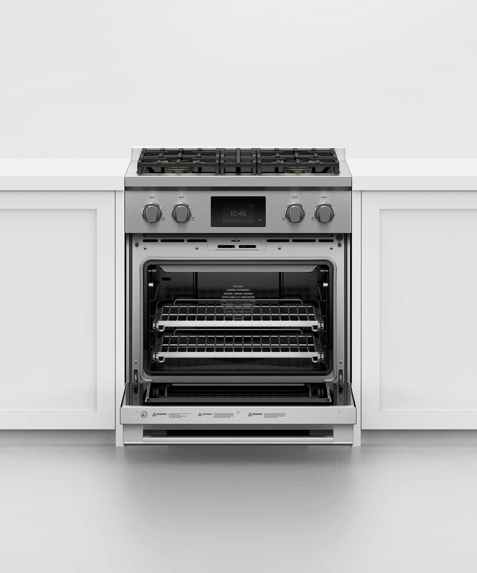 Fisher & Paykel RDV3304L Dual Fuel Range, 30", 4 Burners, Self-Cleaning, Lpg