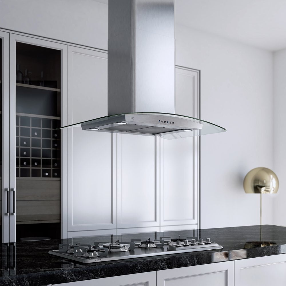 Xo Appliance XOMI36G 600 Cfm 36" Arching Glass And Stainless Italian Made Island Hood