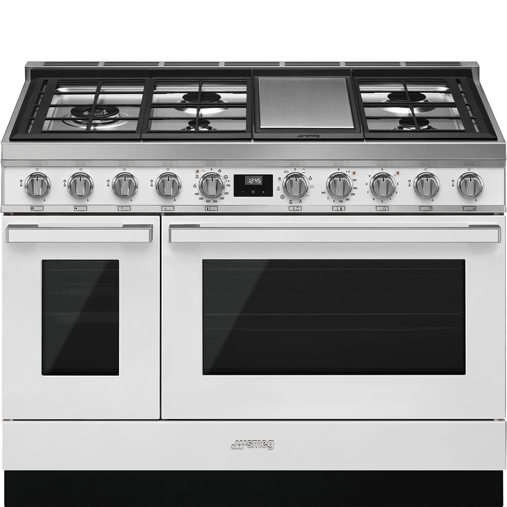 Smeg CPF48UGMWH Portofino Pro-Style Dual Fuel Range, White, 48" X 25"