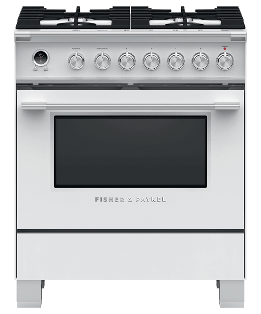 Fisher & Paykel OR30SCG6W1 Dual Fuel Range, 30", 4 Burners, Self-Cleaning