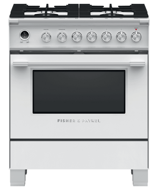 Fisher & Paykel OR30SCG6W1 Dual Fuel Range, 30", 4 Burners, Self-Cleaning