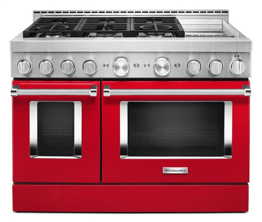 Kitchenaid KFGC558JPA Kitchenaid® 48'' Smart Commercial-Style Gas Range With Griddle - Passion Red