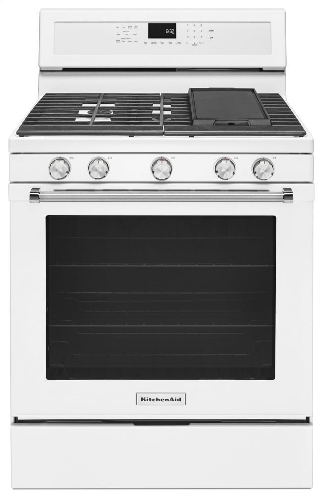 Kitchenaid KFGG500EWH 30-Inch 5-Burner Gas Convection Range - White