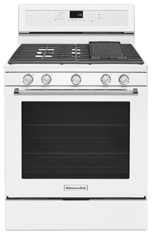 Kitchenaid KFGG500EWH 30-Inch 5-Burner Gas Convection Range - White