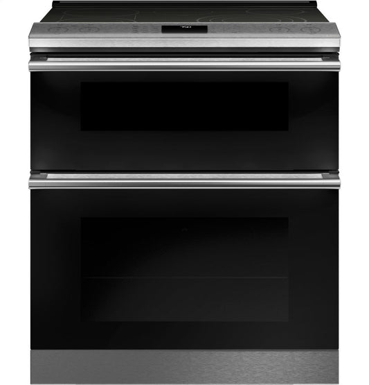 Cafe CES750M2NS5 Café 30" Smart Slide-In, Front-Control, Radiant And Convection Double-Oven Range In Black