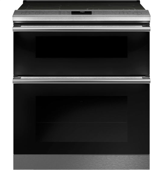 Cafe CES750M2NS5 Café 30" Smart Slide-In, Front-Control, Radiant And Convection Double-Oven Range In Black