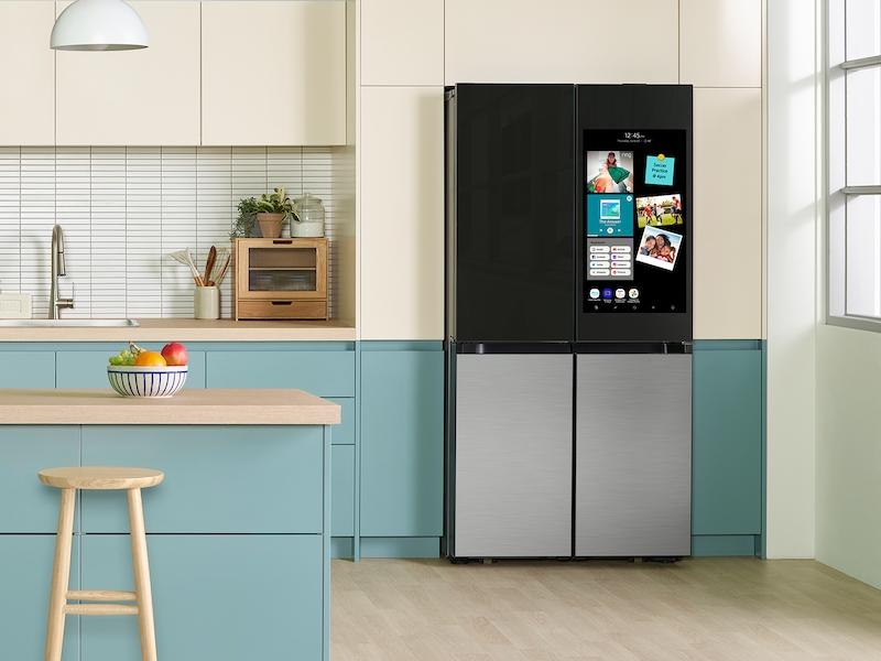 Samsung RF29CB9900QKAA Bespoke 4-Door Flex™ Refrigerator (29 Cu. Ft.) With Family Hub™+ In Charcoal Glass Top And Stainless Steel Bottom Panels