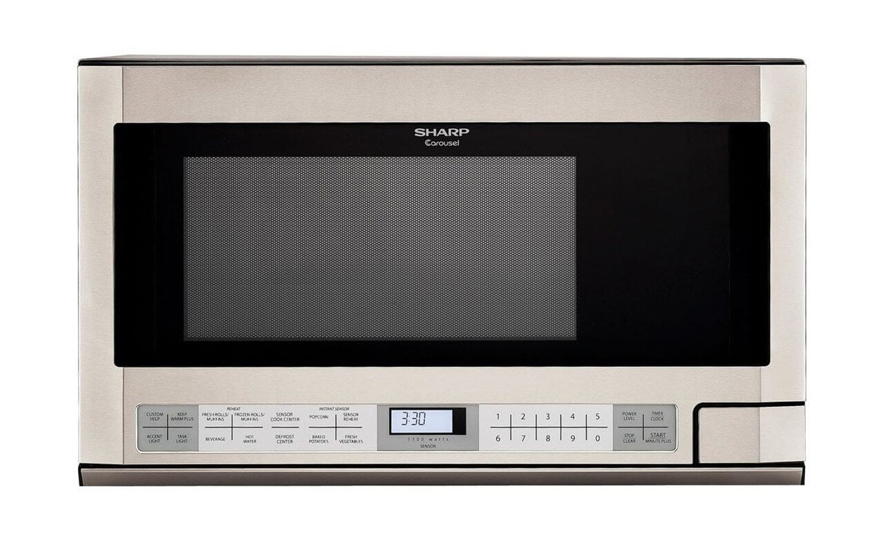 Sharp R1214TY 1.5 Cu. Ft. 1100W Stainless Steel Sharp Over-The-Counter Carousel Microwave Oven