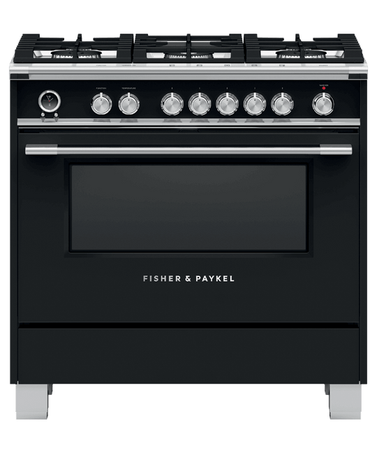 Fisher & Paykel OR36SCG6B1 Dual Fuel Range, 36", 5 Burners, Self-Cleaning