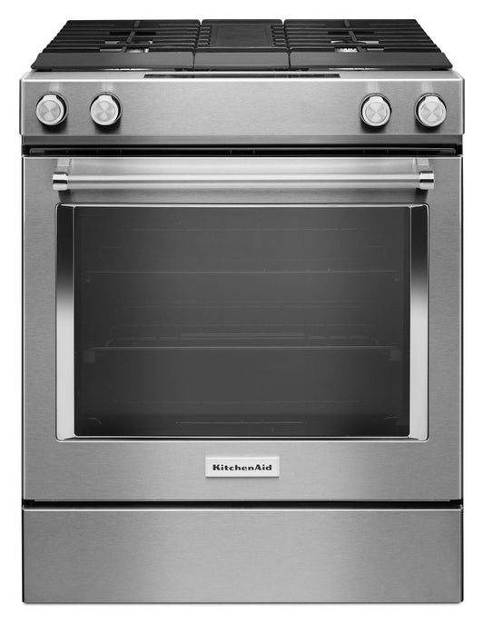 Kitchenaid KSDG950ESS 30-Inch 4-Burner Dual Fuel Downdraft Slide-In Range - Stainless Steel