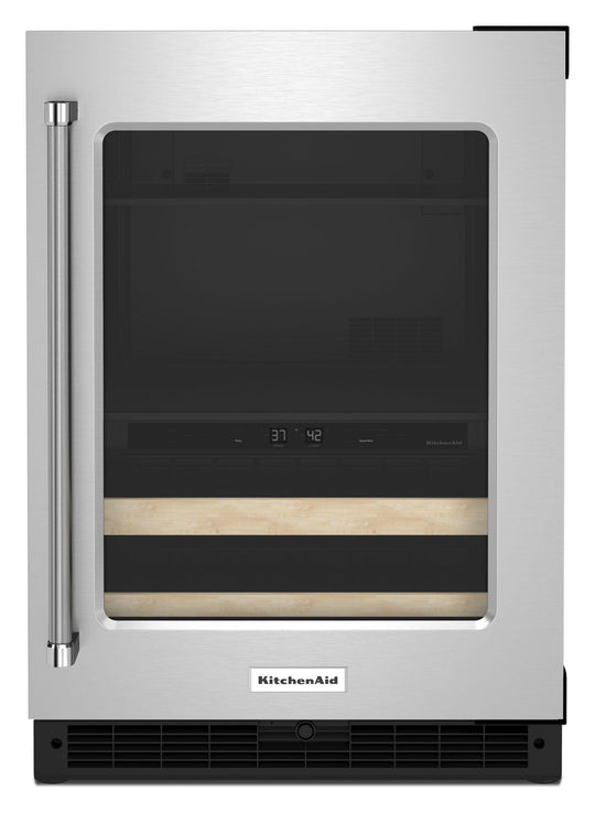 Kitchenaid KUBR214KSB 24" Beverage Center With Glass Door And Wood-Front Racks - Black Cabinet/Stainless Doors