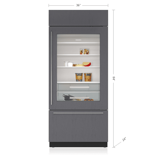 Sub-Zero BI36UAOLH 36" Classic Over-And-Under Refrigerator/Freezer With Glass Door - Panel Ready