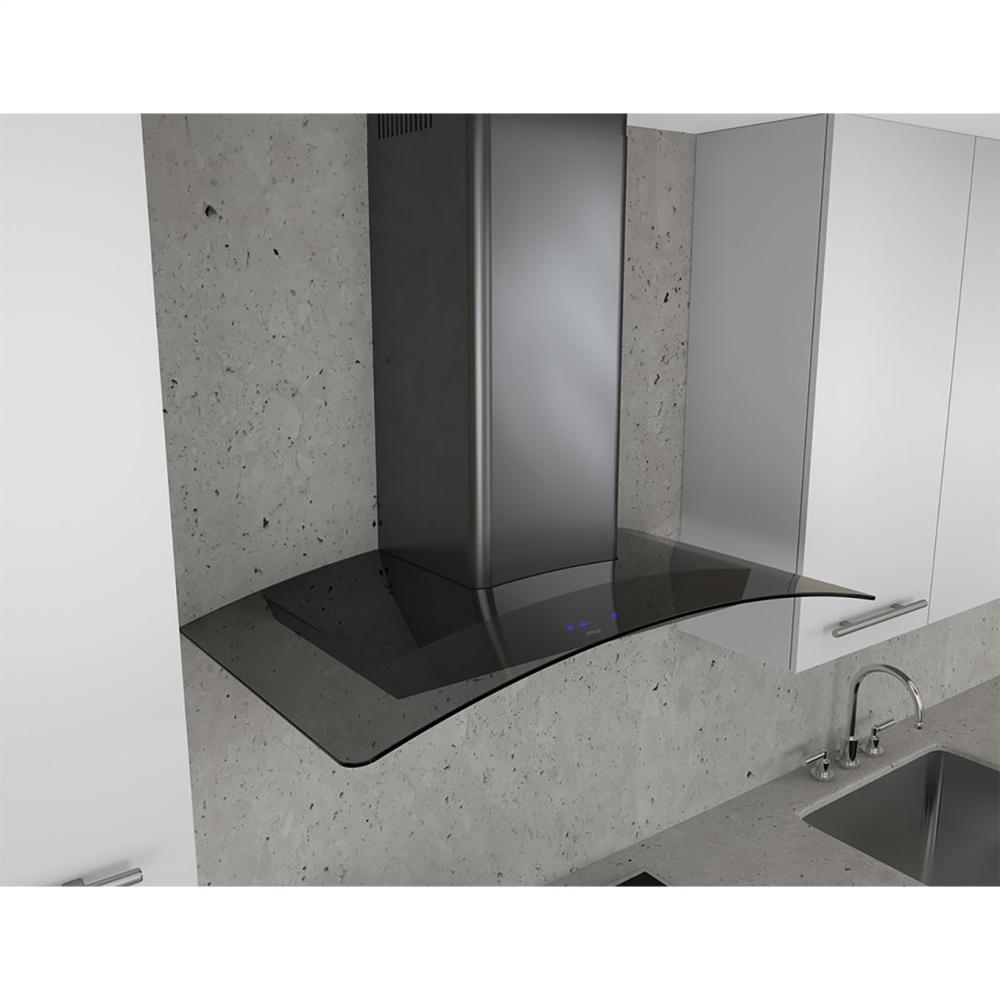 Zephyr ZRVE30BBSGG Essentials Series 30-In. Ravenna Wall Mount Range Hood In Black Stainless With Grey Glass