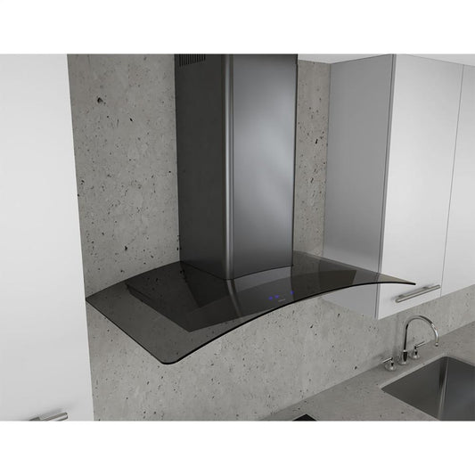 Zephyr ZRVE30BBSGG Essentials Series 30-In. Ravenna Wall Mount Range Hood In Black Stainless With Grey Glass