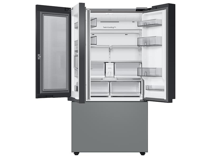 Samsung RF30BB69006M Bespoke 3-Door French Door Refrigerator (30 Cu. Ft.) - With Top Left And Family Hub&#8482; Panel In White Glass - And Matte Grey Glass Bottom Door Panel