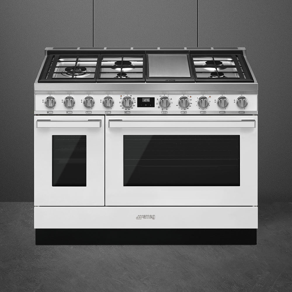 Smeg CPF48UGMWH Portofino Pro-Style Dual Fuel Range, White, 48" X 25"