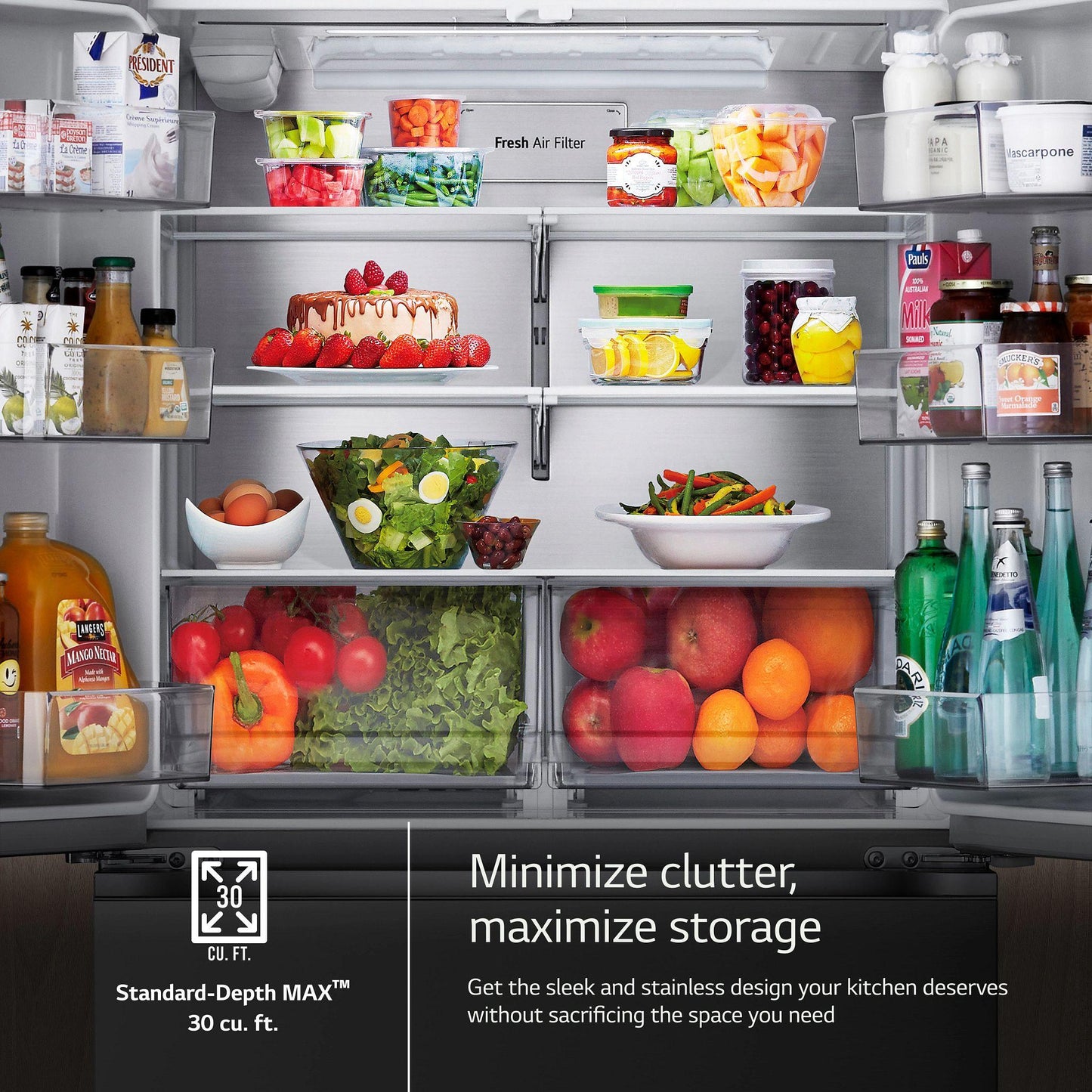 Lg LF30H8210S 30 Cu. Ft. Smart Standard-Depth Max™ 4-Door French Door Refrigerator With Full-Convert Drawer™