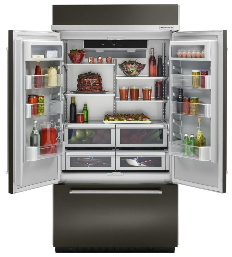 Kitchenaid KBFN506EBS 20.8 Cu. Ft. 36" Width Built In Stainless Steel French Door Refrigerator With Platinum Interior Design - Black Stainless