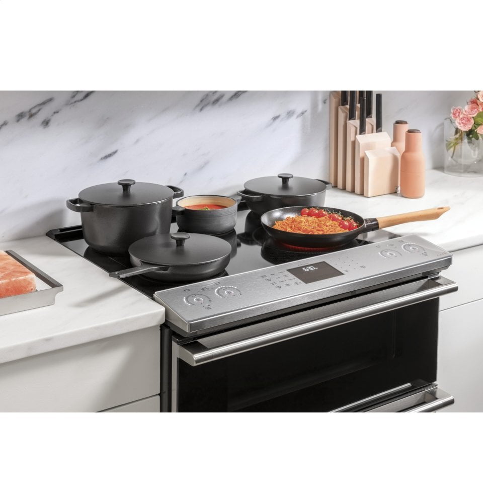 Cafe CES700M2NS5 Café 30" Smart Slide-In, Front-Control, Radiant And Convection Range In Platinum Glass