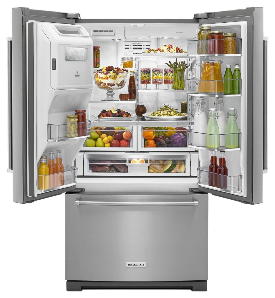 Kitchenaid KRFF507HPS 26.8 Cu. Ft. 36-Inch Width Standard Depth French Door Refrigerator With Exterior Ice And Water And Printshield™ Finish - Stainless Steel With Printshield™ Finish