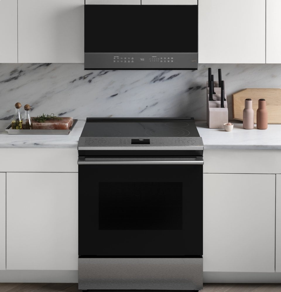 Cafe CES700M2NS5 Café 30" Smart Slide-In, Front-Control, Radiant And Convection Range In Platinum Glass