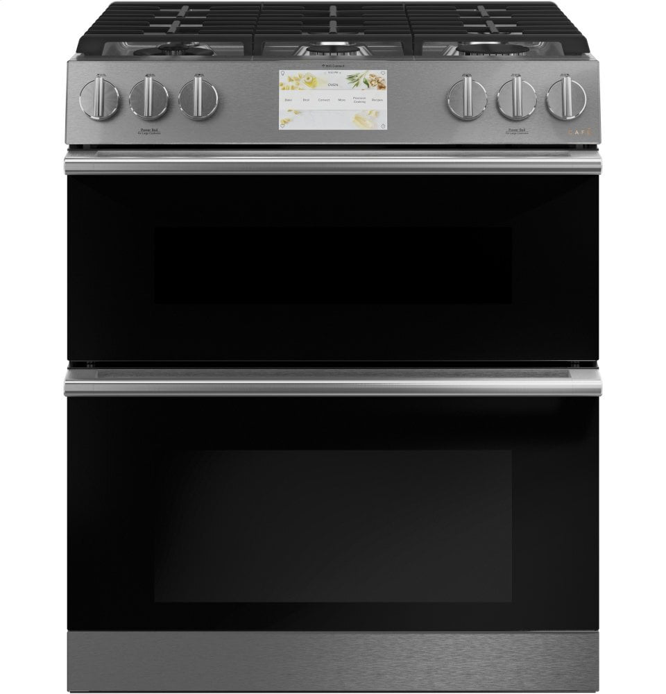 Cafe C2S950M2NS5 Café 30" Smart Slide-In, Front-Control, Dual-Fuel, Double-Oven Range With Convection In Platinum Glass