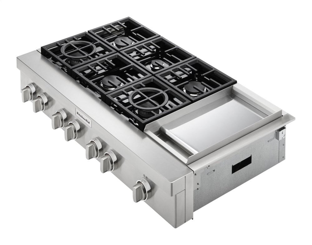 Kitchenaid KCGC558JSS Kitchenaid® 48'' 6-Burner Commercial-Style Gas Rangetop With Griddle - Stainless Steel