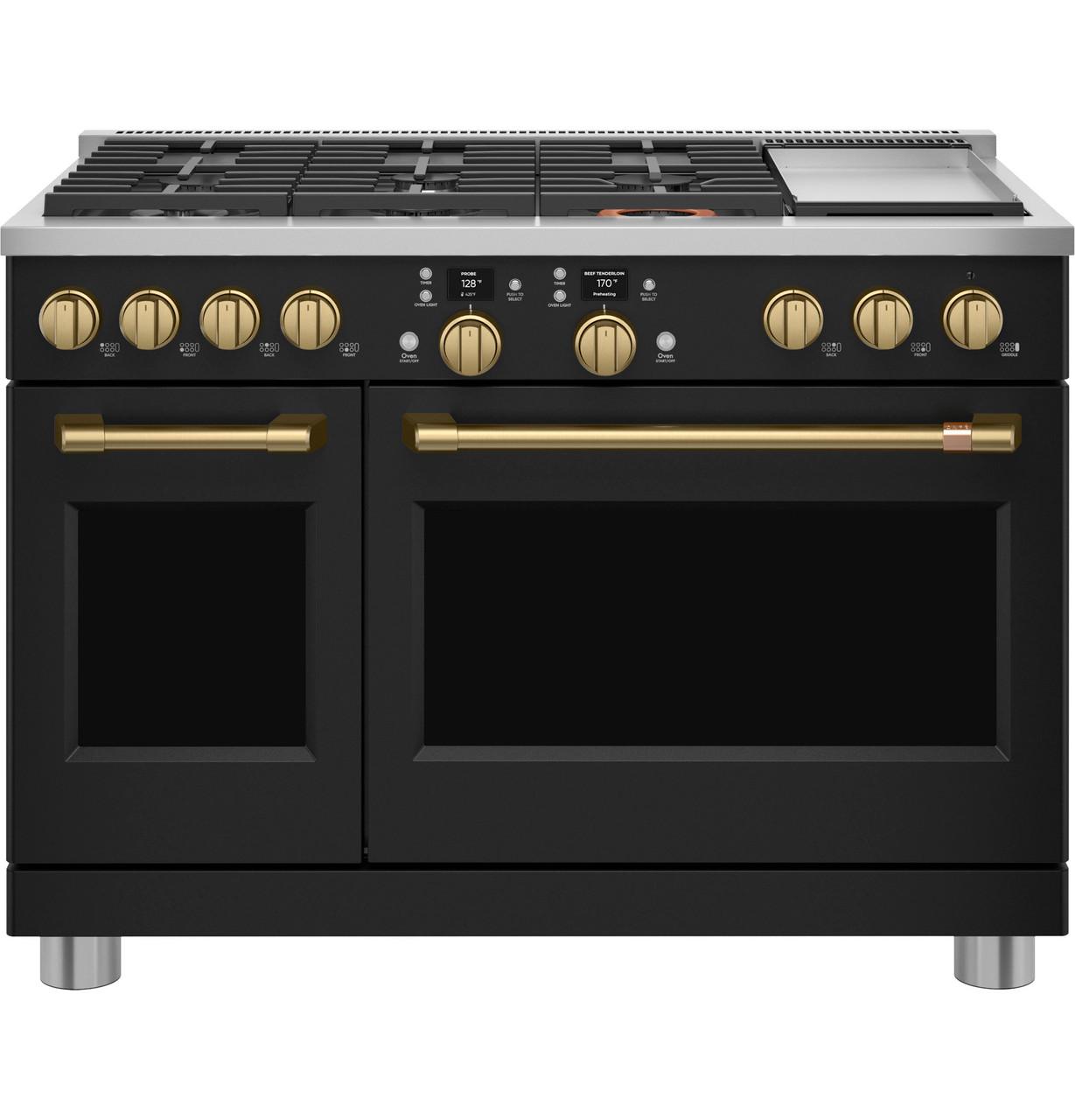 Cafe CXPR8HKPTCG Café™ 48" Brushed Brass Handle & Knob Set For Pro Range And Rangetop