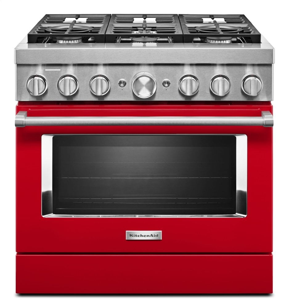 Kitchenaid KFDC506JPA Kitchenaid® 36'' Smart Commercial-Style Dual Fuel Range With 6 Burners - Passion Red